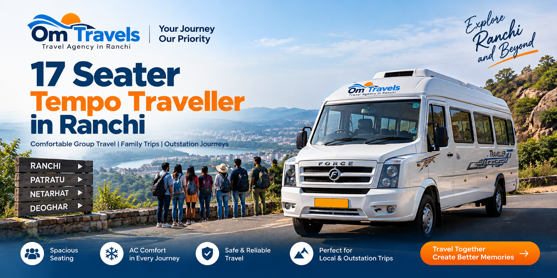 17 Seater Tempo Traveller in Ranchi for Group Tours and Outstation Travel