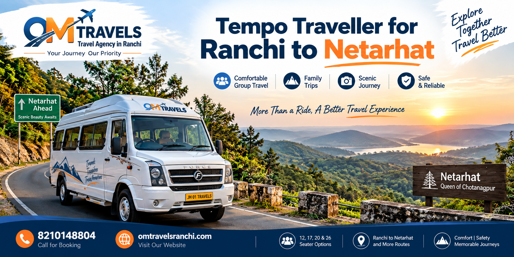 Tempo Traveller for Ranchi to Netarhat for Family and Group Trips