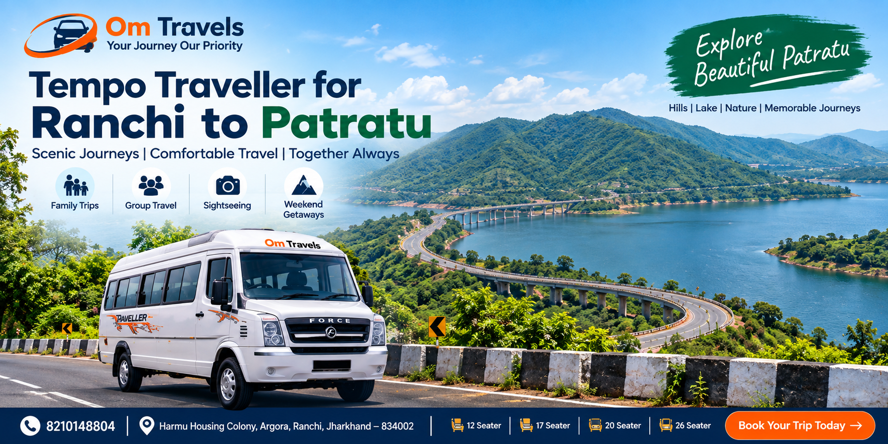 Tempo Traveller for Ranchi to Patratu for Scenic Group Travel